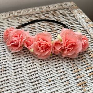 Vintage Coral Pink Fabric Rose Flower Crown